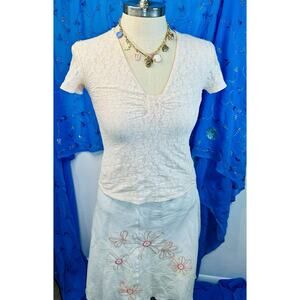 Vtg Y2K Ballerina Pink Lace Coquette Petite Sophisticate Stretch Top Small